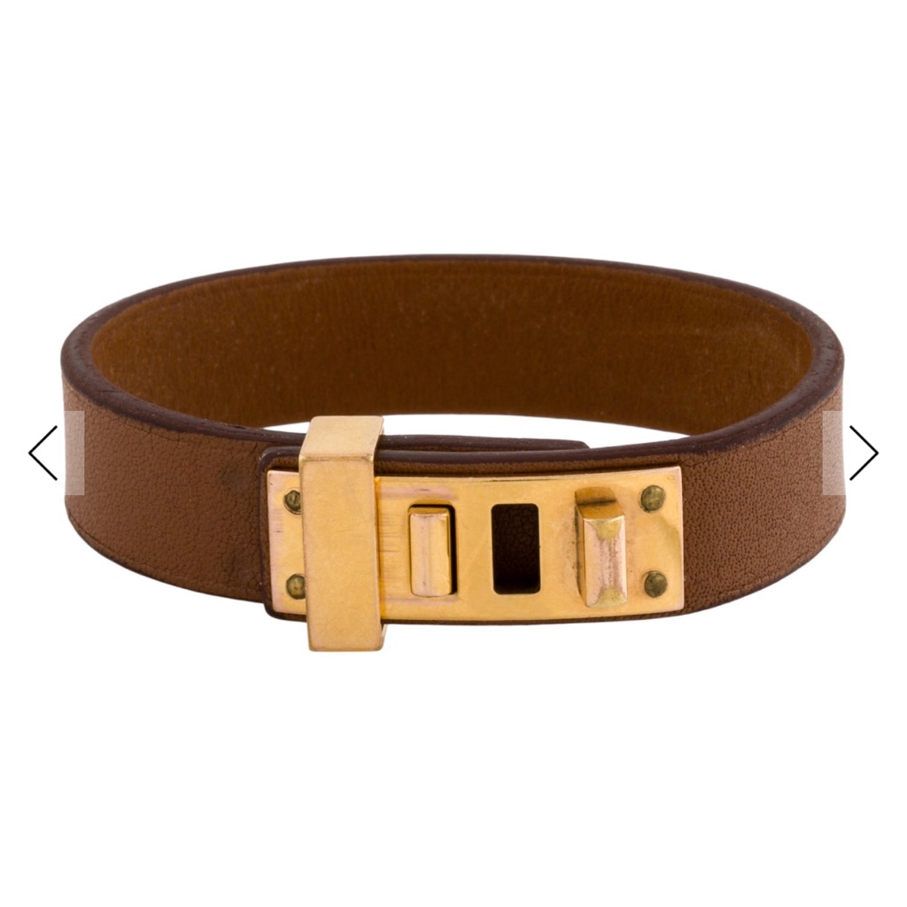 Hermes Mini Simple Tour Bracelet (Gold Accents/Brown Leather)